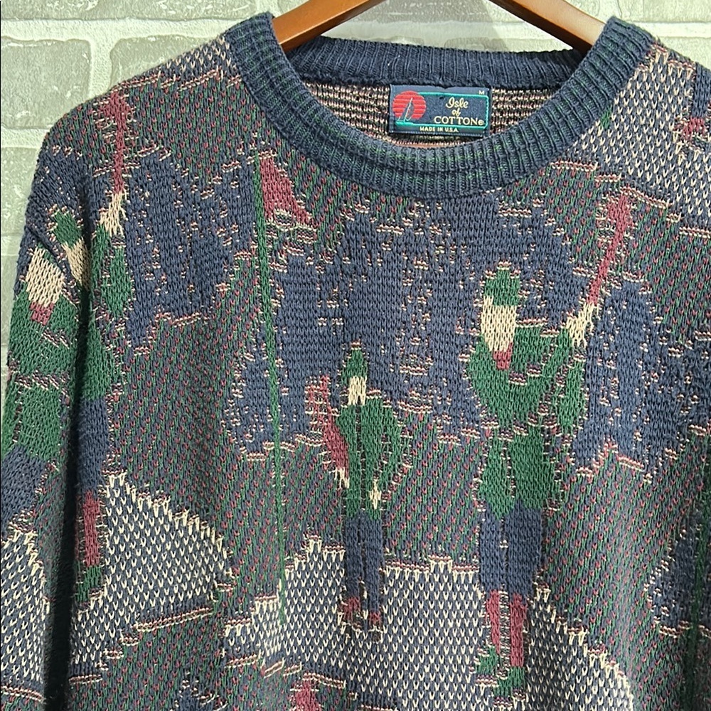 Vintage Golf Sweater Novelty Knit Grandpa Core Crewneck Isle of Cotton Men’s Med - Picture 5 of 14